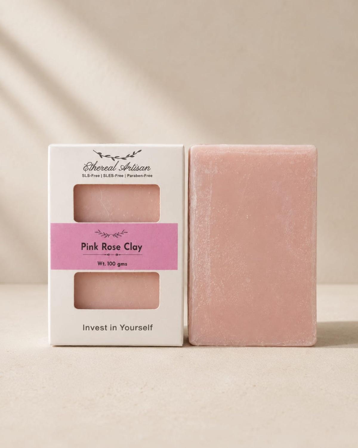 Ethereal Artisan Pink Rose Clay soap with its packaging