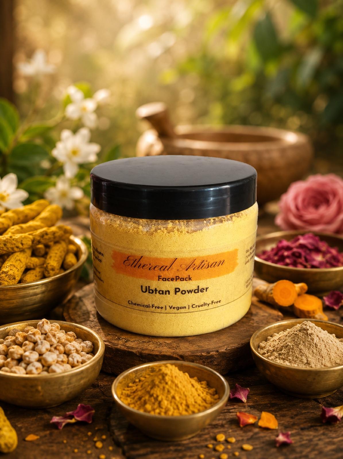 Ethereal Artisan Ubtan face pack with raw turmeric, gram flour and rose petals