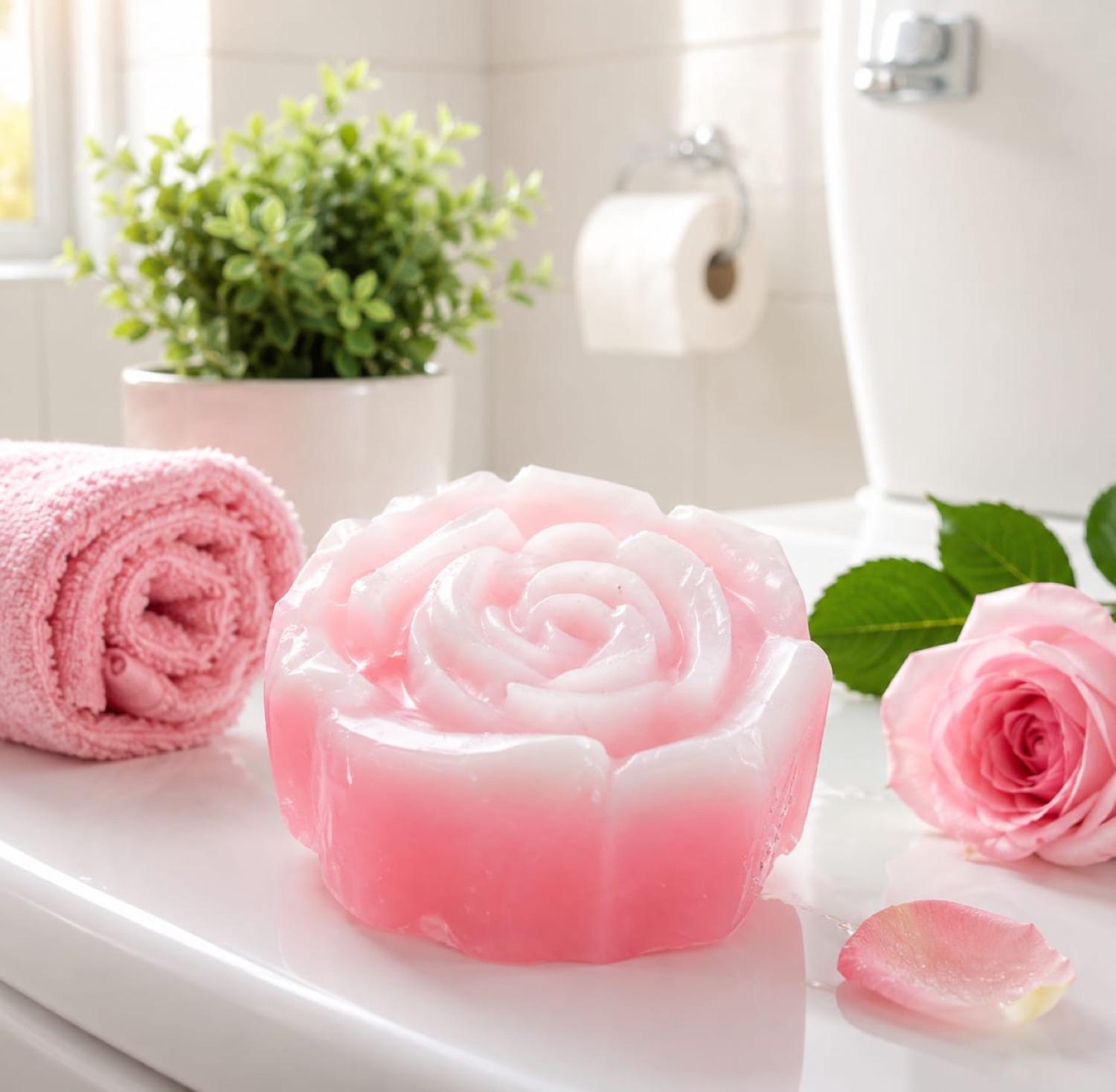 Ethereal Artisan Pink Rose flower soap, hand-shaped and gift-ready